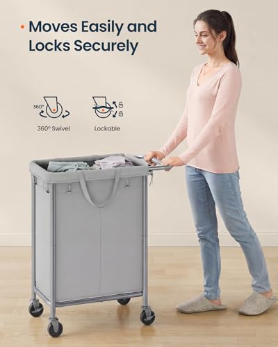 SONGMICS HOME Rolling Laundry Basket with 2 Compartments, 37-Gallon Laundry Hamper with Wheels, Removable Liner, Gray - color: Gray, style: 140 L (2-Section)
