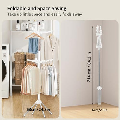 SUYU Clothes Drying Rack,Folding Clothes Drying Tree, 2 Layer with 24 Clips and 3 Rotatable Arms,66.9-Inch Indoor Clothes Rack,Stainless Steel,4 Legs,White and Silver SNJ102 - style: 2-Tier-Clip