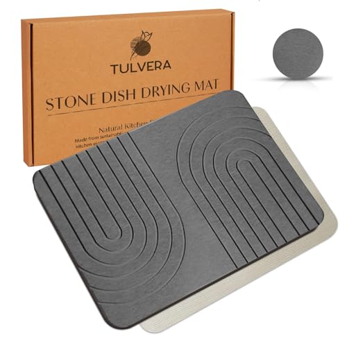 Stone Dish Drying Mat for Kitchen Counter – Diatomaceous Earth Drying Mat | Fast-Absorbing, Minimalist Design, Durable Diatomite | Non-Slip, Heat Resistant, Easy-to-Clean | USA Brand | 15.7”x11.8” - color: Wave Slate, size: 15.7" x 11.8"