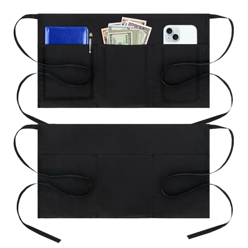 BOHARERS Cotton Server Aprons 2 Pack Waiter Waitress Apron Short Apron with Pockets Restaurant BBQ 12 Inch Black - color: C-2 Pack Cotton Black