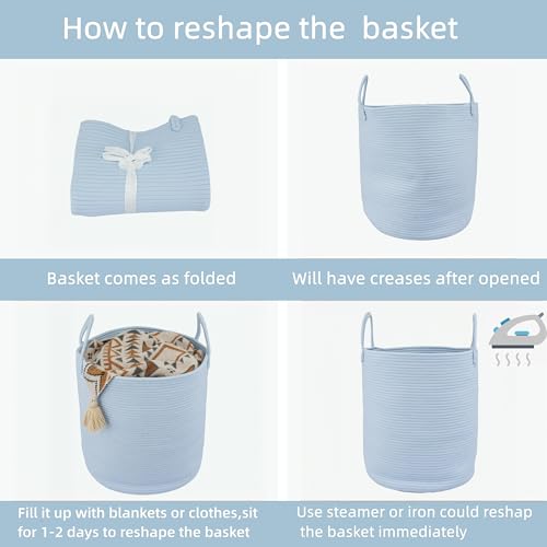 XUANGUO Cotton Rope Laundry Basket Hamper for Clothes, light blue - color: light blue, size: Regular
