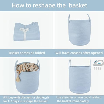 XUANGUO Cotton Rope Laundry Basket Hamper for Clothes, light blue - color: light blue, size: Regular