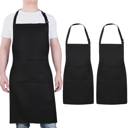 Will Well Chef Apron for Men and Women - 33" x 27" Large with 38" Waist Ties for a Comfy and Snug Fit, Durable and Lightweight, with 2 Spacious Pockets for Your Cooking Essentials - 2-Pack, Black - color: 01 - Black, size: 2 Pack