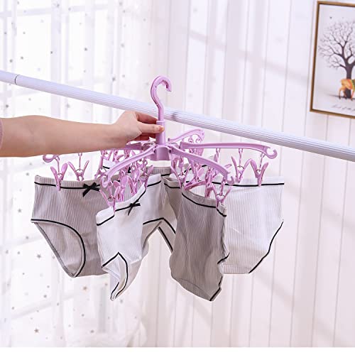 Clothes Drying Hanger with 24 Clips,Foldable Hanging Rack 2 PCS - color: Pink 2