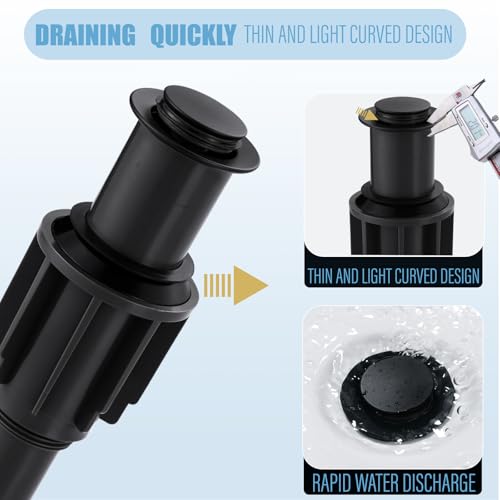 ALEASHA Pop Up Sink Drain Without Overflow, Bathroom Sink Drain Vessel Sink Stopper Pop Up Sink Drain Stopper, Pop Up Drain for Bathroom Sink Drain Strainer for Hair Catcher, Matte Black - color: Matte Black, style: Without Overflow