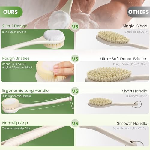 Back Scrubber for Shower, Long Handle Dual-Sided Brush, Light Yellow - color: Light Yellow