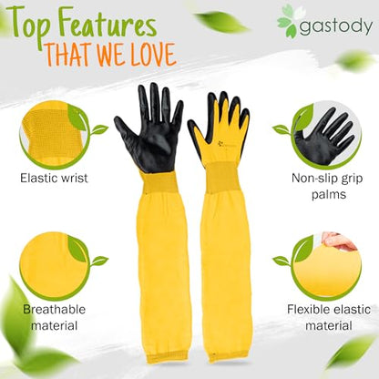 Long Sleeve Gardening Gloves for Women & Men, Long Cuff Garden Gloves - color: Black and Yellow, size: Large
