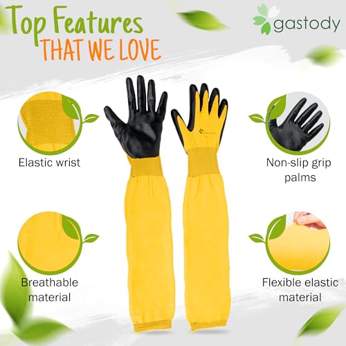 Long Sleeve Gardening Gloves for Women & Men, Long Cuff Garden Gloves - color: Black and Yellow, size: X-Large