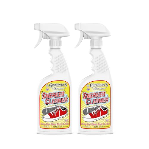 Grandma's Secret Sneaker Cleaner for Rubber, Canvas, Leather - Stain Remover Spray Removes Dirt, Grime, Grass - Shoes Cleaner for Outdoor Slippers, Moccasins - 16 oz, 2 Pack - size: 16.00 Fl Oz (Pack of 2), style: Sneaker Cleaner