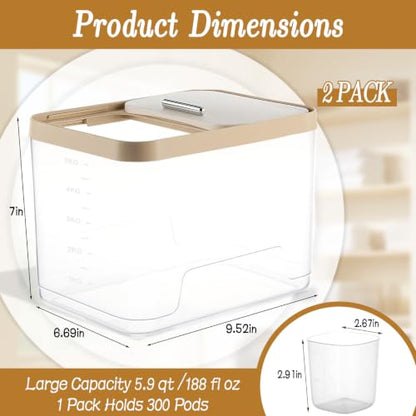 Large Laundry Pods Container with Slide Lid, Laundry Room Organization for Booster Beads with Measuring Scoops, Laundry Pods Holder Powder Container for Scent Booster, Powder, Pods. (2 Pack Clear)