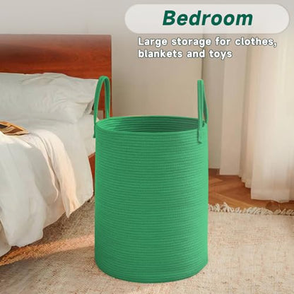 JMvicyroam 60L Cotton Rope Laundry Basket Hamper, Dark Green - color: Dark Green, size: 60L