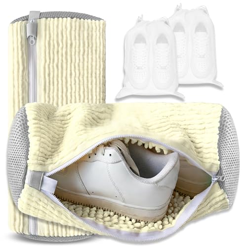 2Pcs Reusable Shoe Washing Machine Bag for Washer and Dryer:Free Up Hands, Prevent Deformation,shoe bag with Zipper Protection Design, Use for all Shoes,Sports Shoes - color: B-2Pcsf-Cream