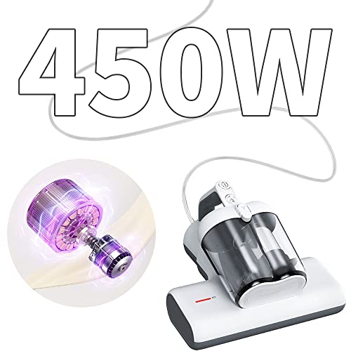 Laymi Mattress Vacuum Cleaner with UV-C Light, 450W Powerful Handheld Bed Vacuum with High Beating Roller Brush, True HEPA Filter, XL Dual Larger Dust Cup for Deep Cleaning of Dust & Pet Hair