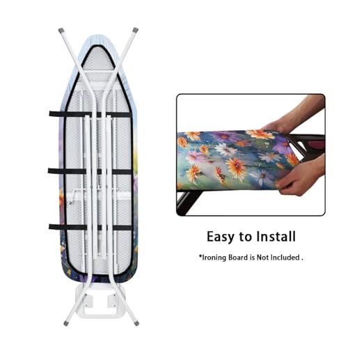 Hummingbird Ironing Board Cover and Pad Standard Size Flower Iron Board Covers Heavy Duty Iron Board Protective Cover with Elastic Edge Table Top Ironing Board Sleeve Padded Blue - color: Hummingbird Daisy