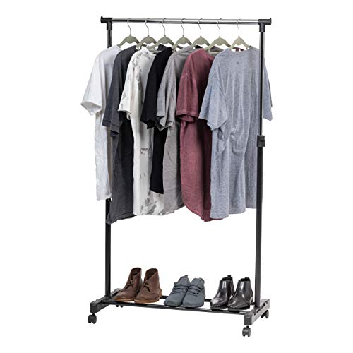 IRIS USA Single Rod Rolling Clothes Rack, Height Adjustable, Black - style: Single Fixed-Width Rod