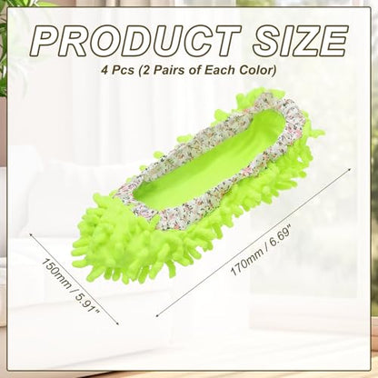 uxcell 4 Pcs Mop Slippers, Mop Socks Microfiber Shoe Covers Washable Mopping Slippers for Floor Cleaning Office Home Use Women Men, Floral Lace, Green - color: Green