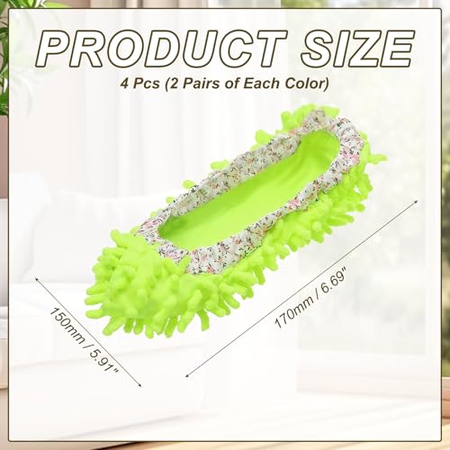 uxcell 4 Pcs Mop Slippers, Mop Socks Microfiber Shoe Covers Washable Mopping Slippers for Floor Cleaning Office Home Use Women Men, Floral Lace, Green - color: Green