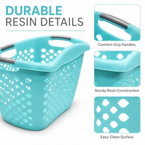 Teal Laundry Basket Set of 2 with 3 Handles, 9.3 Gal - color: Light blue 2pcs