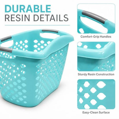 Teal Laundry Basket Set of 2 with 3 Handles, 9.3 Gal - color: Light blue 2pcs