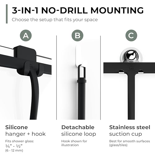 GÜTEWERK Silicone Shower Squeegee with 3-in-1 No-Drill Mount, Black, 15'' - color: Black, size: 15 Inches