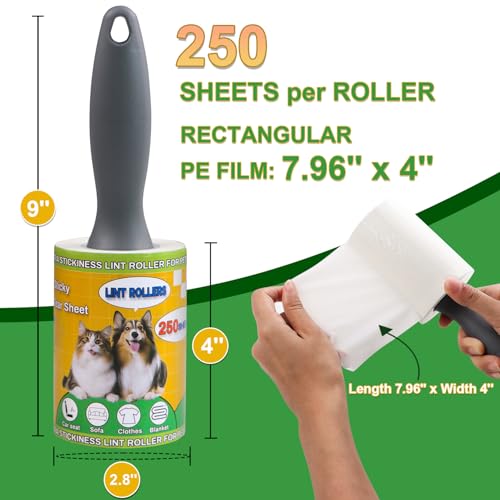 Lint Roller Pet Hair Value Pack of 250 Sheets, Extra Sticky Lint Remover for Dog & Cat Fur, Clothes, Furniture, Couches Reusable Lint Remover for Fuzz, Fluff & Hair(White) - color: White, size: 1 Count / 250 Sheets