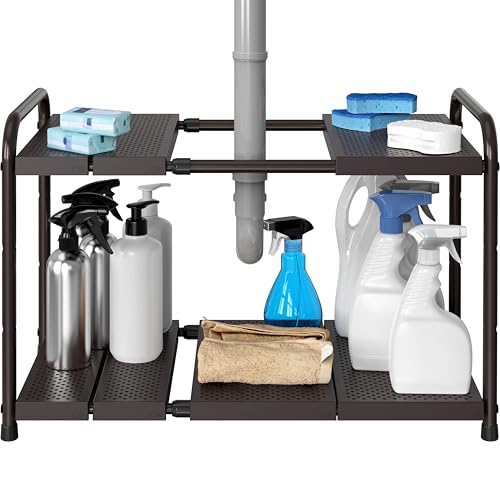 Simple Houseware Under Sink 2-Tier Heavy Duty Expandable Organizer, Bronze - color: Bronze