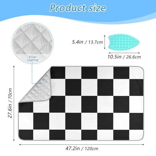 Portable Ironing Mat for Table Top Iron Pad Heat Resistant Blanket Portable Travel Ironing Board Covers Tabletop Sewing Pressing Quilting Large 27.6x47.2Inches Checkered Black and White - color: Checkered Black and White08