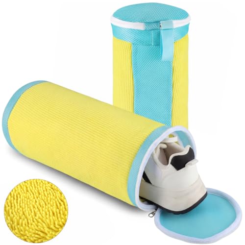 Dntorx 2 PCS Shoe Washing Machine Bags for Washer and Dryer, Yellow + Blue - color: White+Grey