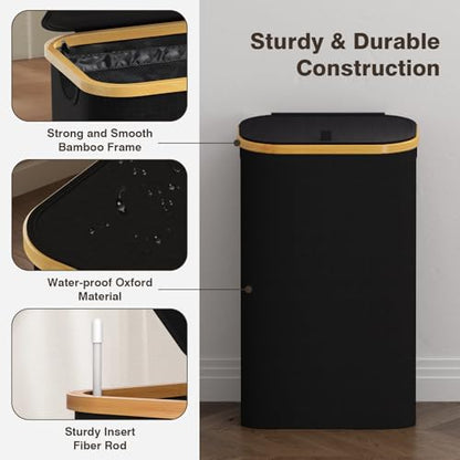 Bathola Laundry Hamper with Lid, Laundry Basket with Removable Bag, Black - color: Black, size: 100L