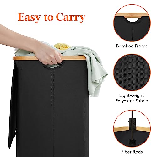 Lifewit 150L Double Laundry Hamper with Lid and Removable Bag, Black - color: Black, size: 150L