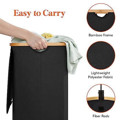Lifewit 150L Double Laundry Hamper with Lid and Removable Bag, Black - color: Black, size: 150L