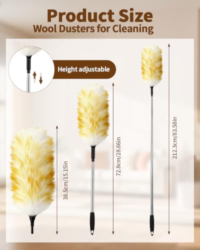 Extendable Wool Duster, 18-48 Inch Long Handle Duster with Natural Fluffy Wool Head, Dusters for Cleaning Ceiling Fans, Blinds, High Ceilings, Furniture, Washable & Reusable - color: Wool Color