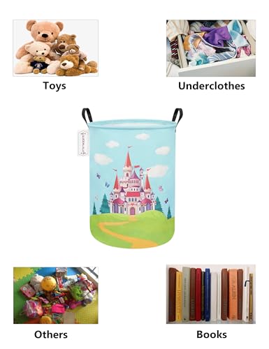 Foldable Waterproof Round Fabric Laundry Basket Home, Forest Castle - color: Round-Forest Castle