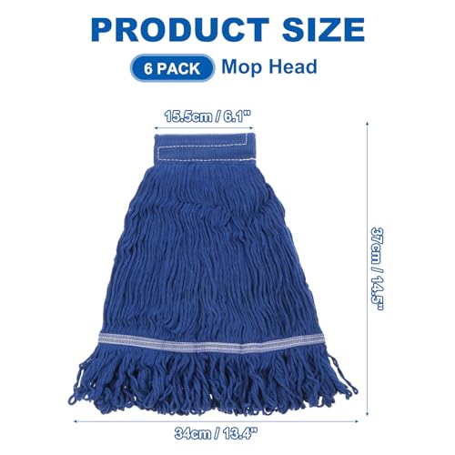 uxcell 6Pcs Commercial Mop Head Replacement, Cotton String Mop Head, Wet Cleaning Mop Head Refills for Home, Industrial Commercial Use, Blue - color: Blue