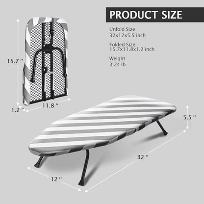 SheeChung Small Ironing Board 12"x32",Mini Ironing Board with Metal Mesh - style: Grey Striped-32x12