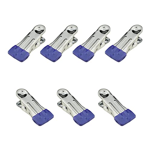 Hahiyo Stainless Steel Clothespins Sock Clip Laundry 2.2inch Length with Spring Strong Grip Windproof Easy Pinch Hang Handy Save Space Not Damage Leave Pinch Mark for Clothesline Towel Purple 7PCS - color: Purple-7p