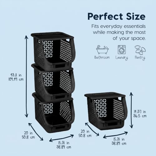 IRIS USA Laundry Basket Hamper, 40L - 3 Pack, Sorter Bin with Lids, Black - color: Black
