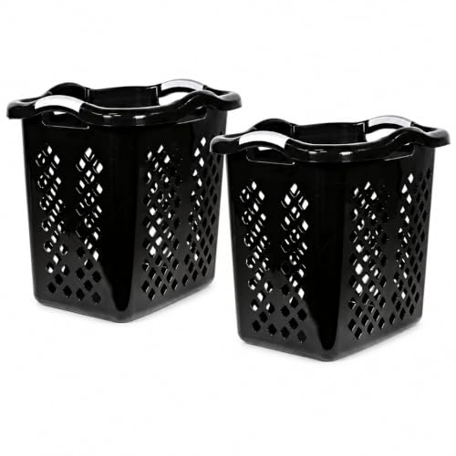 Laundry Basket 2 Pack 2 Bushel Plastic with Handles Black - color: Black 2pcs