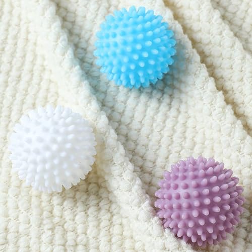 Reusable Dryer Balls Anti Static, 6 PCS Laundry Agitator Balls for Laundry, Blue Purple White Non-Toxic Washing Balls Tangle Free for Washer, Softens Fabrics, Prevents Tangles, Enhances Cleaning - size: 2.5in