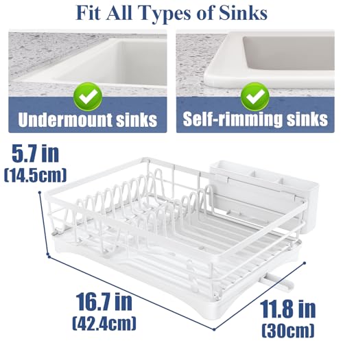SNTD Dish Drying Rack for Kitchen Counter, 11.8" W x 16.7" L, White - color: White
