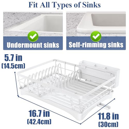 SNTD Dish Drying Rack for Kitchen Counter, 11.8" W x 16.7" L, White - color: White