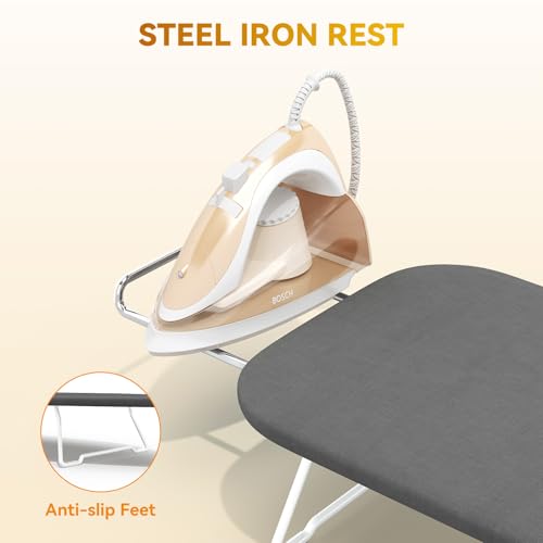 Small Ironing Board Tabletop 30x12”, with Iron Rest, All-Metal Mesh Panel - color: Simple Gray