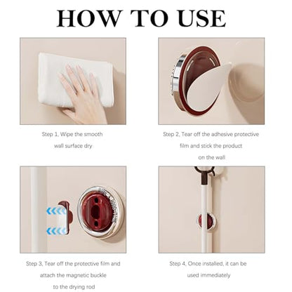 3-Piece Magnetic Clothes Rod Bracket and Mop Broom Holder - No-Drill, Wall-Mounted Organizer for Bathroom, Kitchen, Laundry Room, Balcony, and Garage - Space-saving Utility Rack