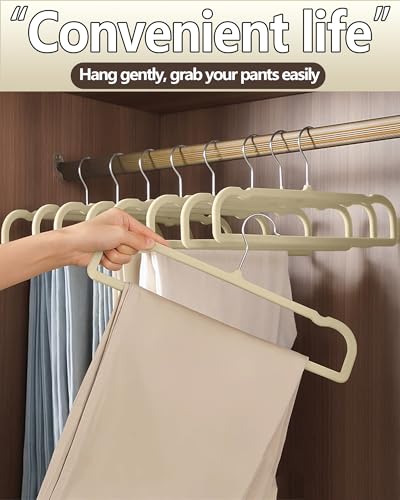 Velvet Hangers Non Slip - 20 Pack Pants Hangers for Closet - Thin Space Saving Clothes Hanger - Strong, Durable, Jean Perchas with 360 Degree Rotatable Hook for Tank Top (Beige Silver Hook) - color: Beige Silver Hook