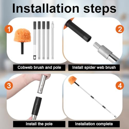 Cobweb Duster with Extension Pole, 6 FT Stainless Steel Adjustable Duster
