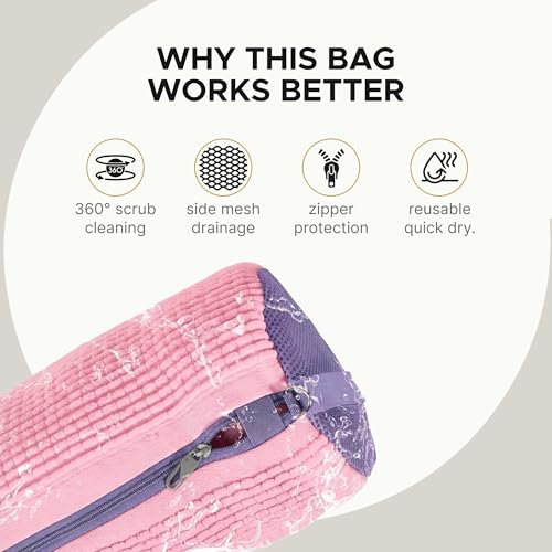 Shoe Washing Machine Bag (2 Pack), Shoe Bag for Washing Machine with Microfiber Scrub Fibers, Self-Locking Zipper Protection, 2 Adjustable Shoe Trees, Sneaker Laundry Bag for Washer and Dryer
