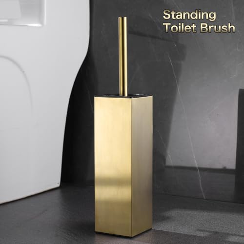 Gold Upright Toilet Brush Set Square Toilet Cleaning Brush - color: Brushed Gold