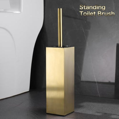 Gold Upright Toilet Brush Set Square Toilet Cleaning Brush - color: Brushed Gold