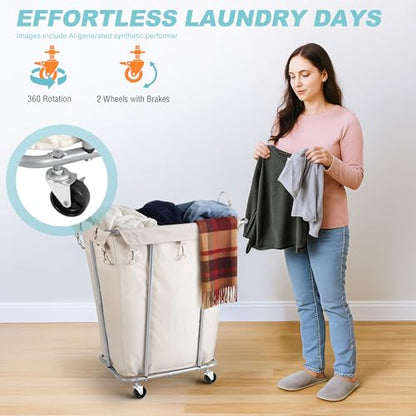 PLKOW 120L Rolling Laundry Hamper, Beige - color: Beige-120L