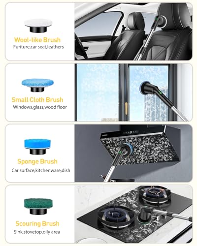 Electric Spin Scrubber for Bathroom, Shower Scrubber with Long Handle - color: Navy, size: 8 Brush Heads